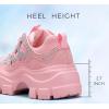 imageLUCKY STEP Women Chunky Platform Dad Colorblock White Neon Green Fuchsia Hologram Silver Casual LaceUp Walking SneakersPink Rhinestone