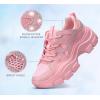 imageLUCKY STEP Women Chunky Platform Dad Colorblock White Neon Green Fuchsia Hologram Silver Casual LaceUp Walking SneakersPink Rhinestone
