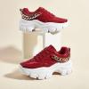 imageLUCKY STEP Women Chunky Platform Dad Colorblock White Neon Green Fuchsia Hologram Silver Casual LaceUp Walking SneakersRed With Chain