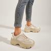 imageLUCKY STEP Women Chunky Platform Dad Colorblock White Neon Green Fuchsia Hologram Silver Casual LaceUp Walking SneakersRose Gold