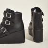 imageLUCKY STEP Women Platform Chunky Ankle Boots  Round Toe Zipper Wedges High Heels Rave Buckle Thick Sole Goth BootiesBlack