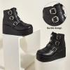 imageLUCKY STEP Women Platform Chunky Ankle Boots  Round Toe Zipper Wedges High Heels Rave Buckle Thick Sole Goth BootiesBlack