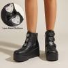 imageLUCKY STEP Women Platform Chunky Ankle Boots  Round Toe Zipper Wedges High Heels Rave Buckle Thick Sole Goth BootiesBlack