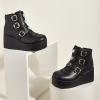 imageLUCKY STEP Women Platform Chunky Ankle Boots  Round Toe Zipper Wedges High Heels Rave Buckle Thick Sole Goth BootiesBlack