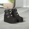 imageLUCKY STEP Women Platform Chunky Ankle Boots  Round Toe Zipper Wedges High Heels Rave Buckle Thick Sole Goth BootiesBlack