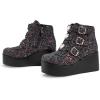 imageLUCKY STEP Women Platform Chunky Ankle Boots  Round Toe Zipper Wedges High Heels Rave Buckle Thick Sole Goth BootiesBlack Glitter