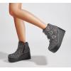 imageLUCKY STEP Women Platform Chunky Ankle Boots  Round Toe Zipper Wedges High Heels Rave Buckle Thick Sole Goth BootiesBlack Glitter