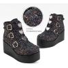 imageLUCKY STEP Women Platform Chunky Ankle Boots  Round Toe Zipper Wedges High Heels Rave Buckle Thick Sole Goth BootiesBlack Glitter