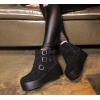imageLUCKY STEP Women Platform Chunky Ankle Boots  Round Toe Zipper Wedges High Heels Rave Buckle Thick Sole Goth BootiesBlack Rhinestone
