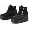 imageLUCKY STEP Women Platform Chunky Ankle Boots  Round Toe Zipper Wedges High Heels Rave Buckle Thick Sole Goth BootiesBlack Rhinestone