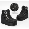 imageLUCKY STEP Women Platform Chunky Ankle Boots  Round Toe Zipper Wedges High Heels Rave Buckle Thick Sole Goth BootiesBlack Rhinestone