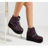 imageLUCKY STEP Women Platform Chunky Ankle Boots  Round Toe Zipper Wedges High Heels Rave Buckle Thick Sole Goth BootiesNavy Reflec