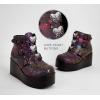 imageLUCKY STEP Women Platform Chunky Ankle Boots  Round Toe Zipper Wedges High Heels Rave Buckle Thick Sole Goth BootiesNavy Reflec