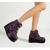 imageLUCKY STEP Women Platform Chunky Ankle Boots  Round Toe Zipper Wedges High Heels Rave Buckle Thick Sole Goth BootiesNavy Reflec