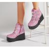 imageLUCKY STEP Women Platform Chunky Ankle Boots  Round Toe Zipper Wedges High Heels Rave Buckle Thick Sole Goth BootiesPinkBlack Glitter