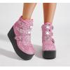 imageLUCKY STEP Women Platform Chunky Ankle Boots  Round Toe Zipper Wedges High Heels Rave Buckle Thick Sole Goth BootiesPinkBlack Glitter