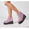 imageLUCKY STEP Women Platform Chunky Ankle Boots  Round Toe Zipper Wedges High Heels Rave Buckle Thick Sole Goth BootiesPinkBlack Glitter