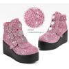 imageLUCKY STEP Women Platform Chunky Ankle Boots  Round Toe Zipper Wedges High Heels Rave Buckle Thick Sole Goth BootiesPinkBlack Glitter