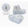 imageLUCKY STEP Women Platform Chunky Ankle Boots  Round Toe Zipper Wedges High Heels Rave Buckle Thick Sole Goth BootiesSilver Rhinestone