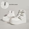 imageLUCKY STEP Women Platform Chunky Ankle Boots  Round Toe Zipper Wedges High Heels Rave Buckle Thick Sole Goth BootiesWhite
