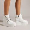 imageLUCKY STEP Women Platform Chunky Ankle Boots  Round Toe Zipper Wedges High Heels Rave Buckle Thick Sole Goth BootiesWhite