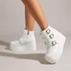imageLUCKY STEP Women Platform Chunky Ankle Boots  Round Toe Zipper Wedges High Heels Rave Buckle Thick Sole Goth BootiesWhite