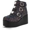 imageLUCKY STEP Women Platform Chunky Ankle Boots  Round Toe Zipper Wedges High Heels Rave Buckle Thick Sole Goth BootiesBlack Glitter