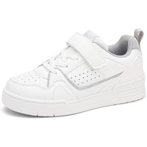 imageLUCKY STEP Kids Slip On Sneaker Comfort Casual Running Tennis School Low Top Sneaker Strap Athletic Walking Shoes for ChildrenBoysGirlsAll White1