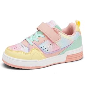 imageLUCKY STEP Kids Slip On Sneaker Comfort Casual Running Tennis School Low Top Sneaker Strap Athletic Walking Shoes for ChildrenBoysGirlsPinkRainbow1