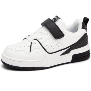 imageLUCKY STEP Kids Slip On Sneaker Comfort Casual Running Tennis School Low Top Sneaker Strap Athletic Walking Shoes for ChildrenBoysGirlsWhiteBlack1