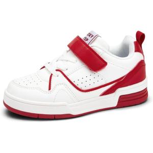 imageLUCKY STEP Kids Slip On Sneaker Comfort Casual Running Tennis School Low Top Sneaker Strap Athletic Walking Shoes for ChildrenBoysGirlsWhiteRed1