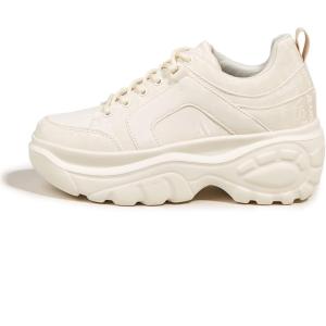imageLUCKY STEP Women Chunky Platform Dad Colorblock White Neon Green Fuchsia Hologram Silver Casual LaceUp Walking SneakersBeige
