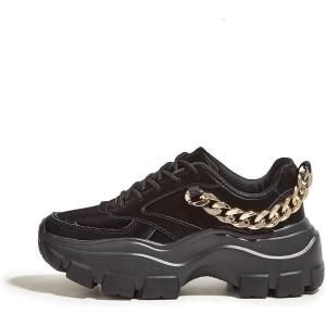 imageLUCKY STEP Women Chunky Platform Dad Colorblock White Neon Green Fuchsia Hologram Silver Casual LaceUp Walking SneakersBlack With Chain