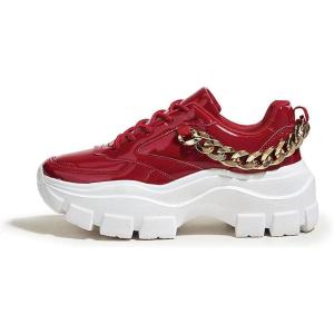 imageLUCKY STEP Women Chunky Platform Dad Colorblock White Neon Green Fuchsia Hologram Silver Casual LaceUp Walking SneakersRed With Chain