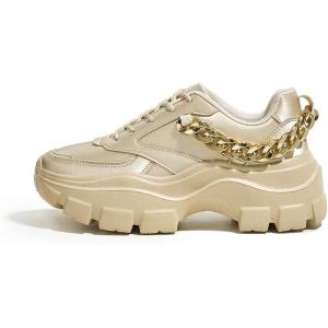 imageLUCKY STEP Women Chunky Platform Dad Colorblock White Neon Green Fuchsia Hologram Silver Casual LaceUp Walking SneakersRose Gold With Chain
