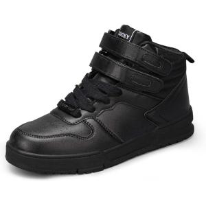imageLUCKY STEP Womens High Top Fashion Sneakers Basketball Ankle Boots Walking Tennis Shoes Platform Hook and Loop Casual Faux Leather SneakerAll Black