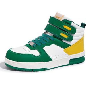 imageLUCKY STEP Womens High Top Fashion Sneakers Basketball Ankle Boots Walking Tennis Shoes Platform Hook and Loop Casual Faux Leather SneakerGreen