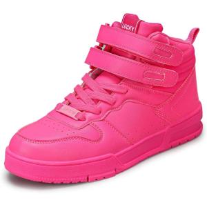 imageLUCKY STEP Womens High Top Fashion Sneakers Basketball Ankle Boots Walking Tennis Shoes Platform Hook and Loop Casual Faux Leather SneakerHot Pink