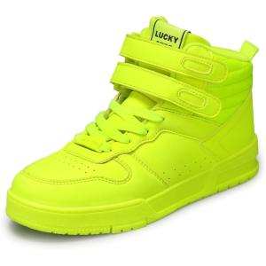 imageLUCKY STEP Womens High Top Fashion Sneakers Basketball Ankle Boots Walking Tennis Shoes Platform Hook and Loop Casual Faux Leather SneakerLime