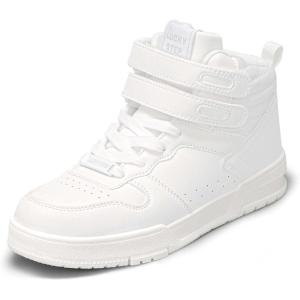 imageLUCKY STEP Womens High Top Fashion Sneakers Basketball Ankle Boots Walking Tennis Shoes Platform Hook and Loop Casual Faux Leather SneakerWhite
