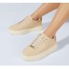 imageLUCKY STEP Platform Glitter Sneakers for Women Fashion Sparkly Bling Shiny Low Top Tennis Sneakers Faux Leather Casual Walking ShoesBeige