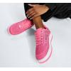 imageLUCKY STEP Women Fashion Sparkle Rhinestone Sneakers White Leather Low Top Tennis Shoes Lace Up Casual Comfortable Walking ShoeFuchsia Rhinestone