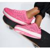 imageLUCKY STEP Women Fashion Sparkle Rhinestone Sneakers White Leather Low Top Tennis Shoes Lace Up Casual Comfortable Walking ShoeFuchsia Rhinestone