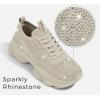 imageLUCKY STEP Womens Chunky Rhinestone Sneaker Sparkly Bling Bedazzled Mesh Slip on Elastic Sock Glitter Shiny Rave Walking ShoesBeige Rhinestone