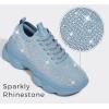 imageLUCKY STEP Womens Chunky Rhinestone Sneaker Sparkly Bling Bedazzled Mesh Slip on Elastic Sock Glitter Shiny Rave Walking ShoesBlue Rhinestone