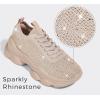 imageLUCKY STEP Womens Chunky Rhinestone Sneaker Sparkly Bling Bedazzled Mesh Slip on Elastic Sock Glitter Shiny Rave Walking ShoesNude Rhinestone