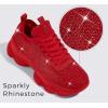 imageLUCKY STEP Womens Chunky Rhinestone Sneaker Sparkly Bling Bedazzled Mesh Slip on Elastic Sock Glitter Shiny Rave Walking ShoesRed Rhinestone