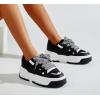 imageLUCKY STEP Womens Platform Fashion Sneakers Lace up Casual Faux Leather Comfortable Thick Sole Tennis Walking ShoesBlackWhite