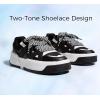 imageLUCKY STEP Womens Platform Fashion Sneakers Lace up Casual Faux Leather Comfortable Thick Sole Tennis Walking ShoesBlackWhite