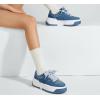 imageLUCKY STEP Womens Platform Fashion Sneakers Lace up Casual Faux Leather Comfortable Thick Sole Tennis Walking ShoesDenim Blue